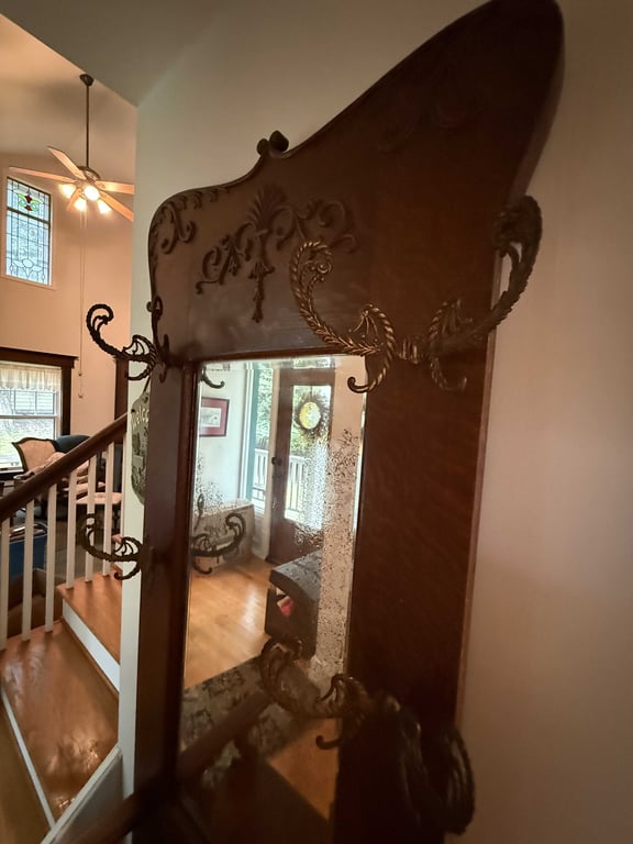 ANTIQUE TIGER OAK HALL TREE - Image 5