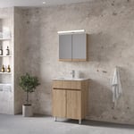 Royal Bath Toledo 60 Έπιπλο Μπάνιου Επιδαπέδιο - Με Καθρέπτη Ντουλάπι, Φυσικό Ξύλο