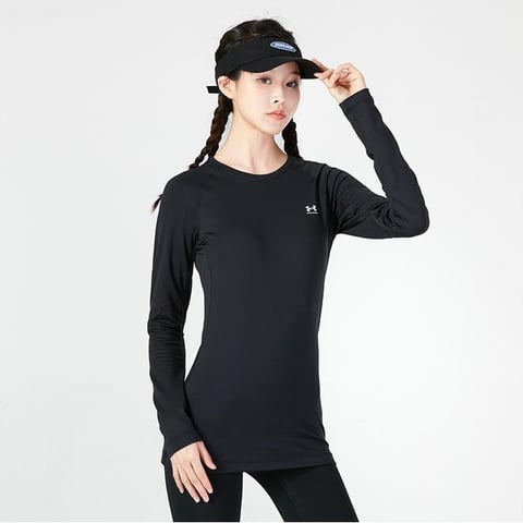 언더아머 UA Authentics Crew 블랙 여성 티셔