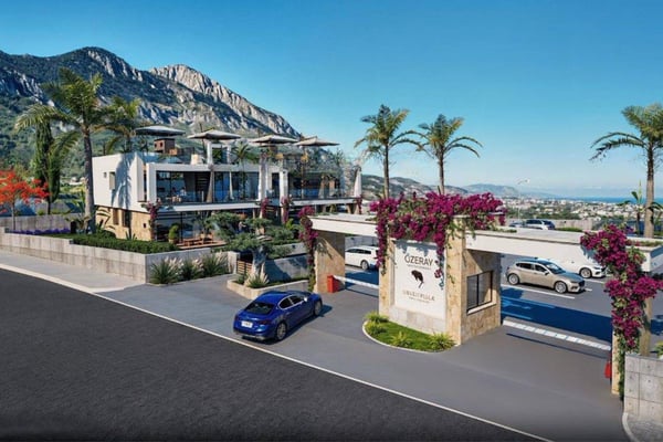 Ground-level entrance shot with clean lines, paved path, and a modern aesthetic that welcomes residents and visitors.