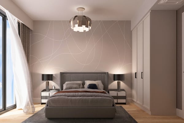 Master bedroom with soft tones and modern lighting, offering a peaceful and luxurious sanctuary for restful nights.