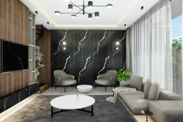 A built-in wardrobe with sliding mirrored doors and a full-length mirror leaning against the wall, enhancing the space’s functionality.