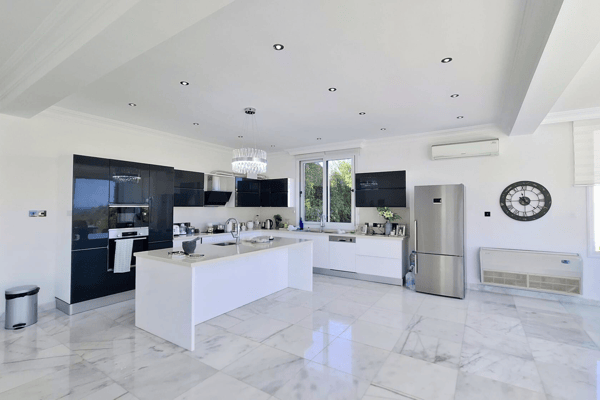 Alternate angle showing dining area and kitchen in an open-plan layout.