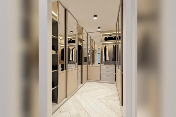 Spacious bathroom with tub and shower, double sinks, and calming neutral tones.