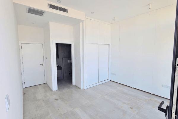 Spacious bedroom or hall with built-in storage, ready for customization in a clean, move-in-ready environment.