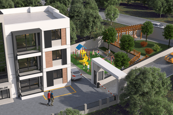 Close-up of the gated entrance framed by greenery, suggesting both exclusivity and a secure, resident-friendly environment.