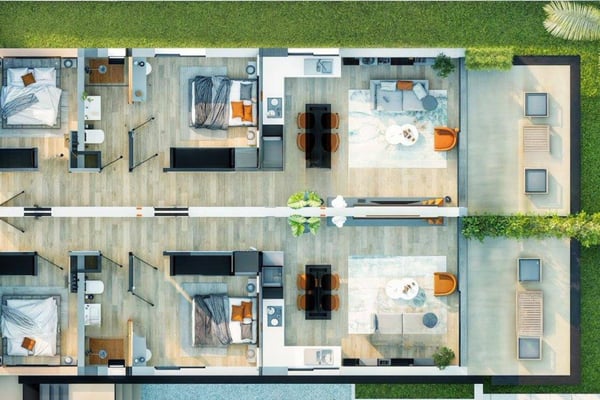 Site plan illustrating the property’s location within the complex, including communal zones and landscaped areas.