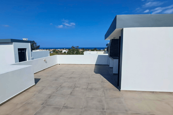 Extended view of the rooftop showing uninterrupted sky and surrounding rooftops.