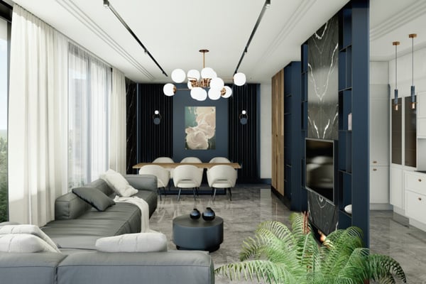 Reading nook with a cozy loveseat, a built-in dark wood bookshelf, and soft accent lighting, perfect for relaxation.