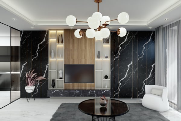 Kitchen and dining area combination with a well-lit space, modern pendant lighting, and neutral-toned decor.