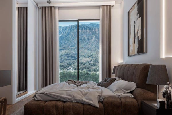 Full-height wardrobe design in light tones, seamlessly integrated into the room’s sleek interior scheme.