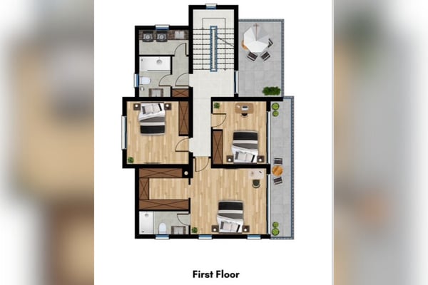 Architectural blueprint of entire property with landscaping, plumbing, and structural elements.