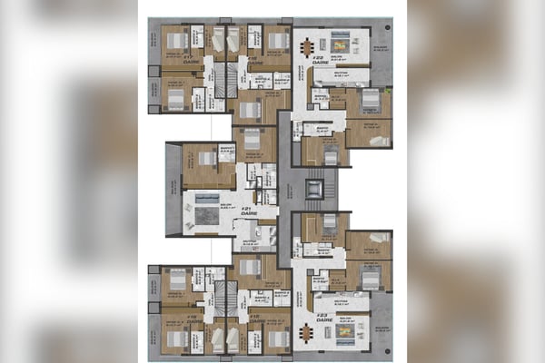 Second-floor plan featuring bedroom arrangements, closet placements, and the master suite’s strategic layout.