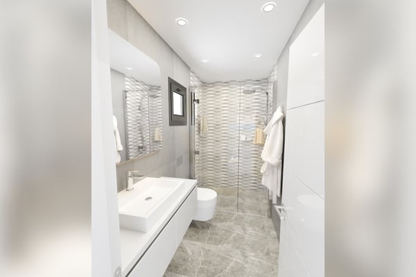 Ground floor plan showcasing open living areas, pool access, and modern functional layout.