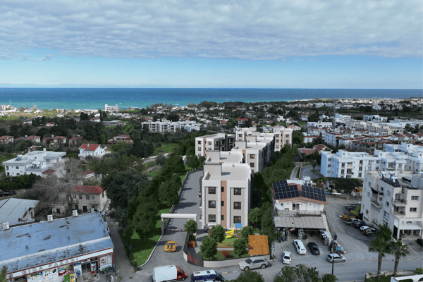 Aerial shot showing the property's proximity to the coastline, promising scenic views and a fresh Mediterranean ambiance.