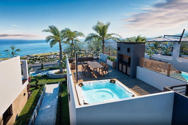 Luxury penthouse with private rooftop pool, panoramic sea views, and access to exclusive amenities in a secure coastal community.