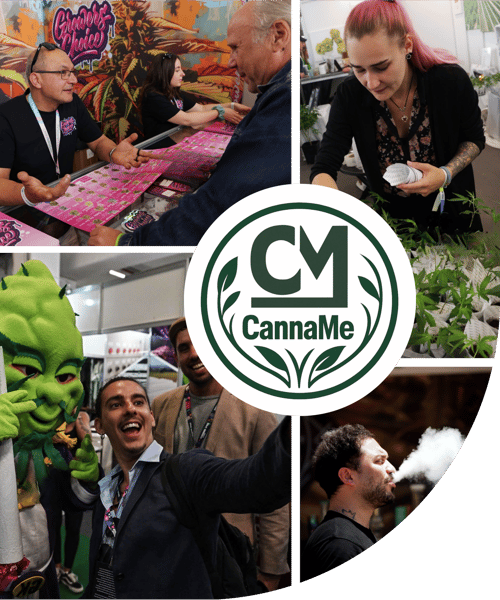 Vision of the Cannabis Expo with attendees, plant lighting, and sustainable indoor cultivation setup
