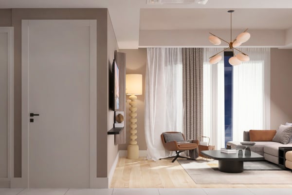 Secondary space connects smoothly to the main living area, maintaining a consistent aesthetic throughout the open layout.