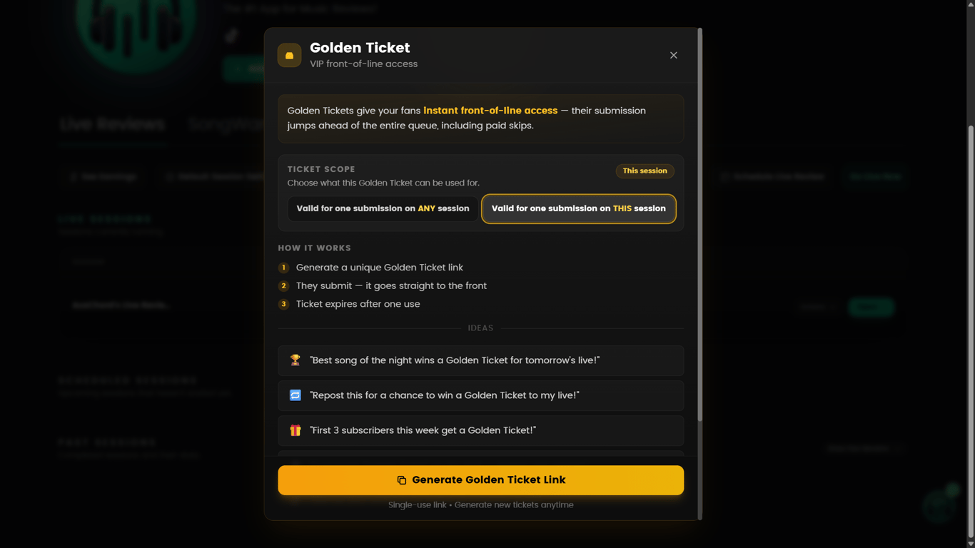 Golden Tickets Front of Line