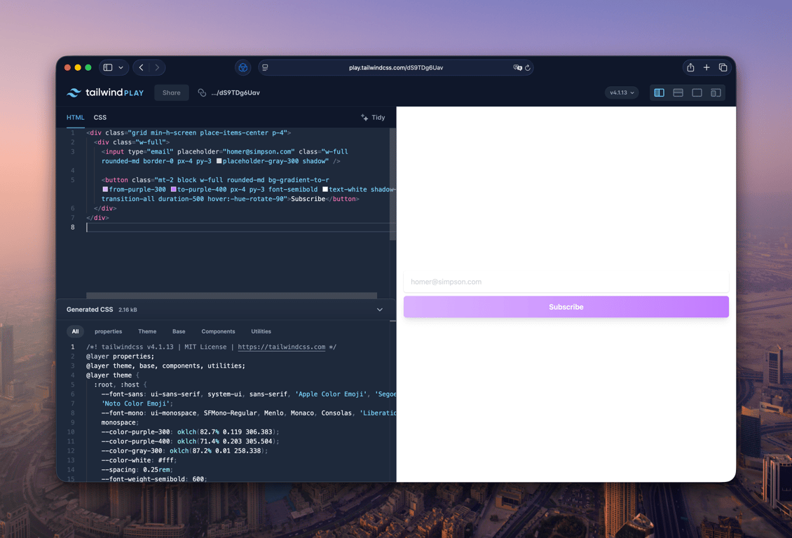 A newsletter form made with Tailwind CSS and its forms plugin.
