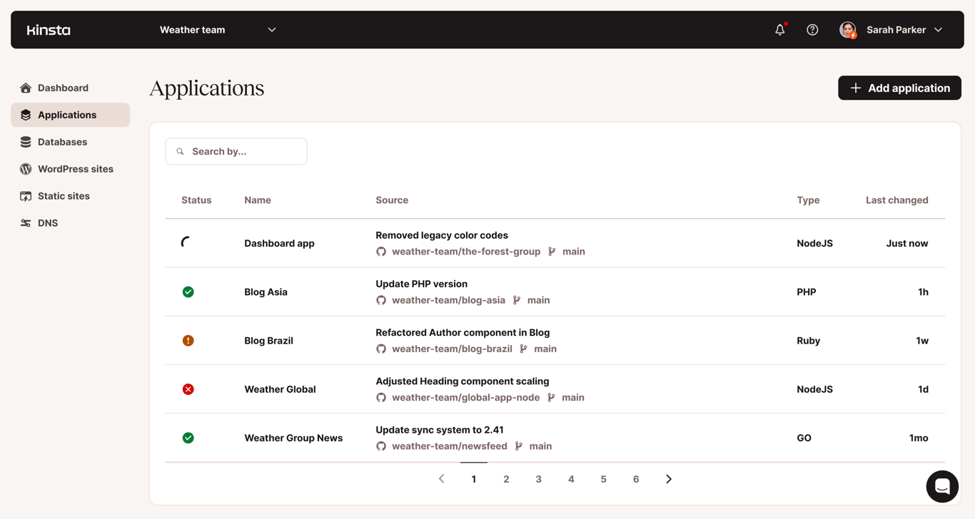 Kinsta Laravel hosting dashboard screenshot