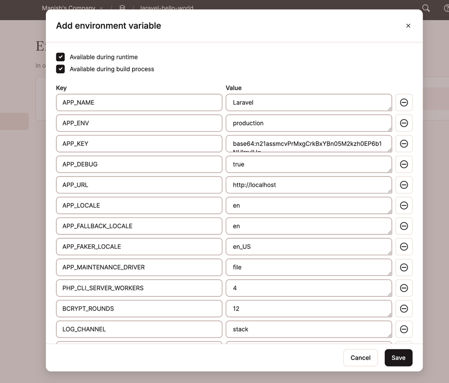 Sample environment variables