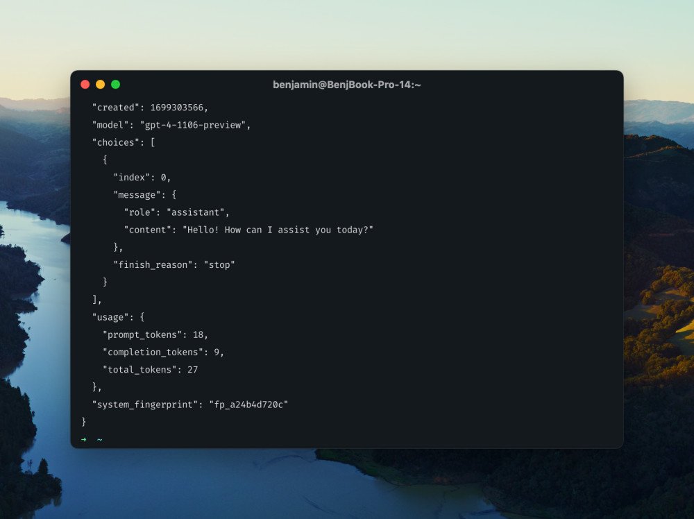 An example response of GPT-4 Turbo through its API.