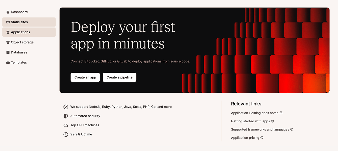 Sevalla Application interface