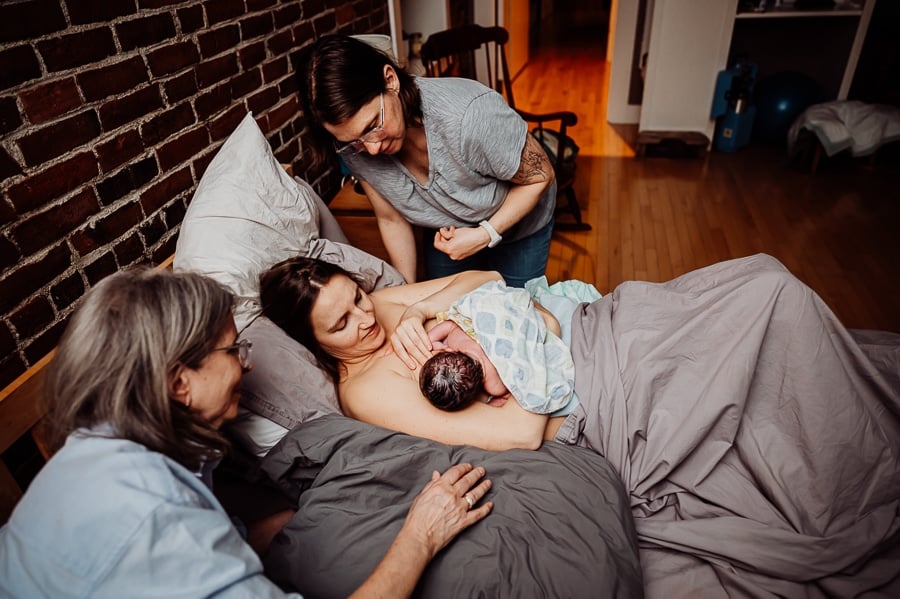Woman giving birth at Holly No 7 birth Center Bangor Maine