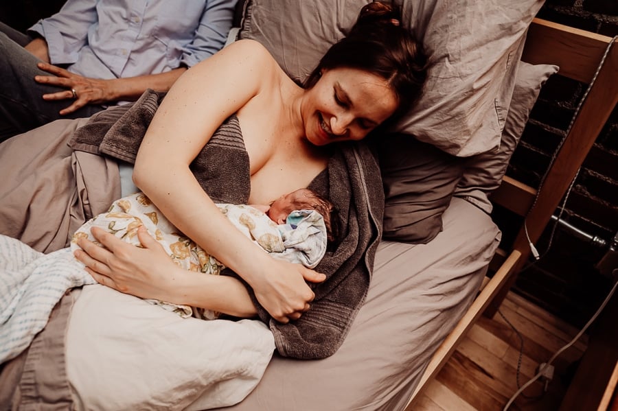 Woman giving birth at Holly No 7 birth Center Bangor Maine