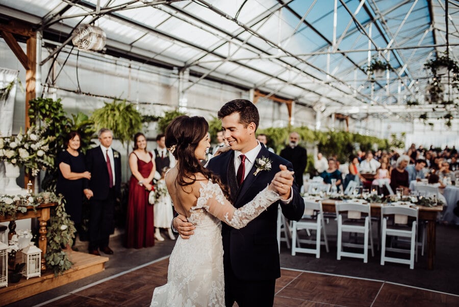 Bride and groom dancing at wedding