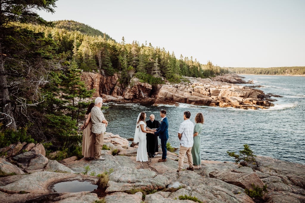 Wedding ceremony on the cliffs of Acadia National Park overlooking the ocean
