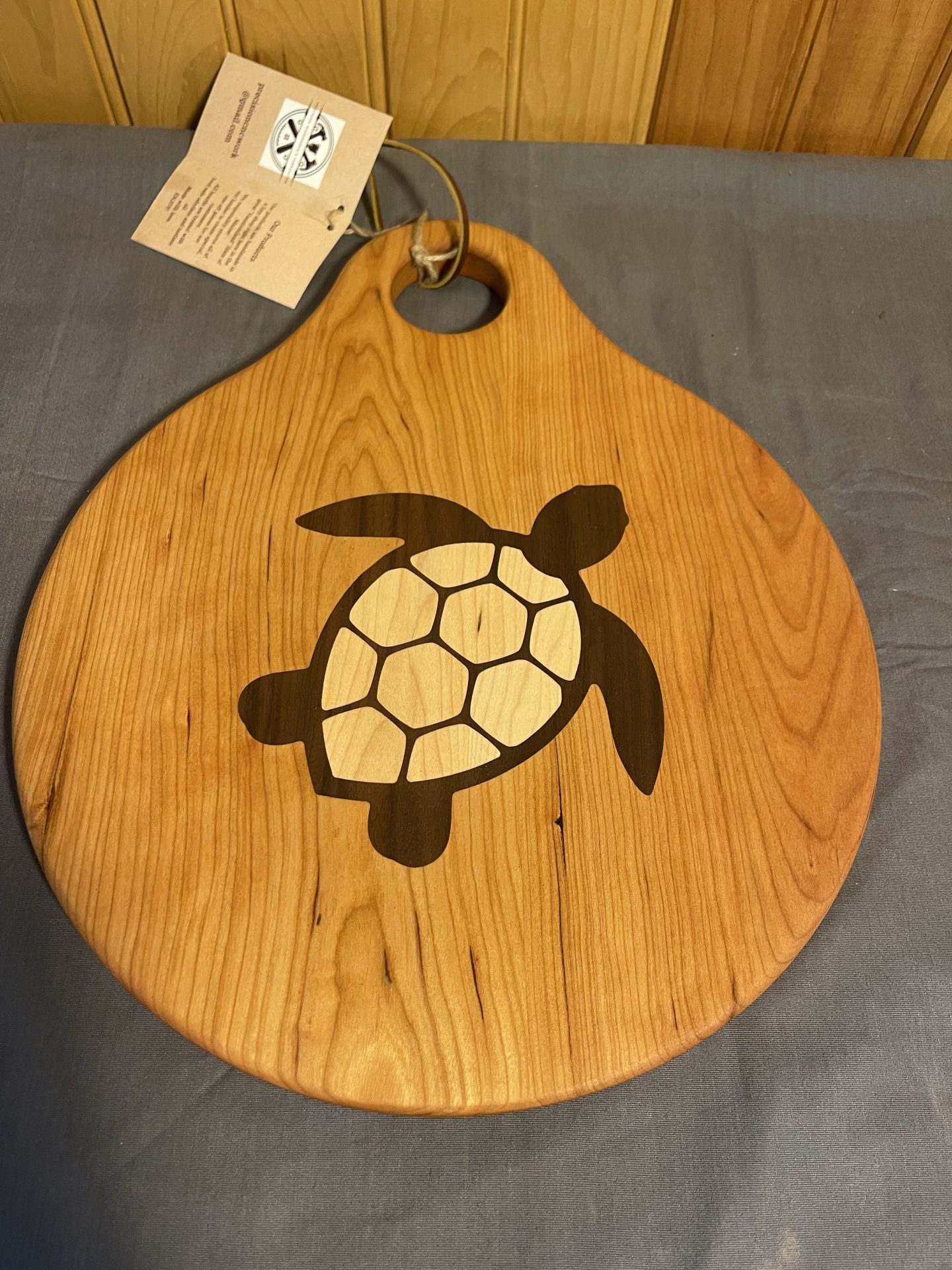 12 Inch Round Cherry Cutting Board With Turtle Inlay
