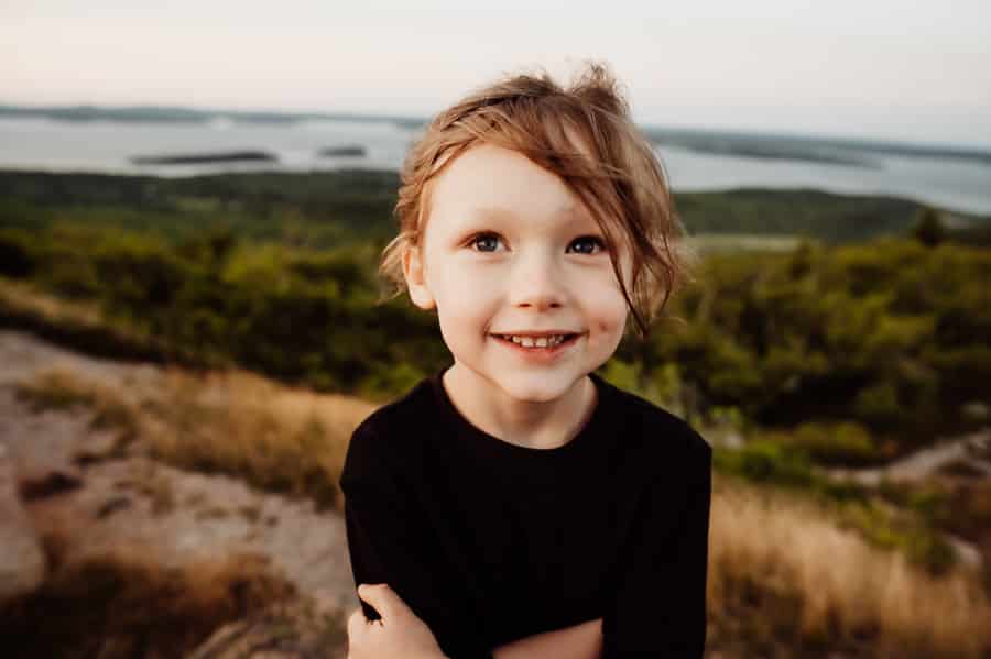 Little boy on top of cadillac mountain