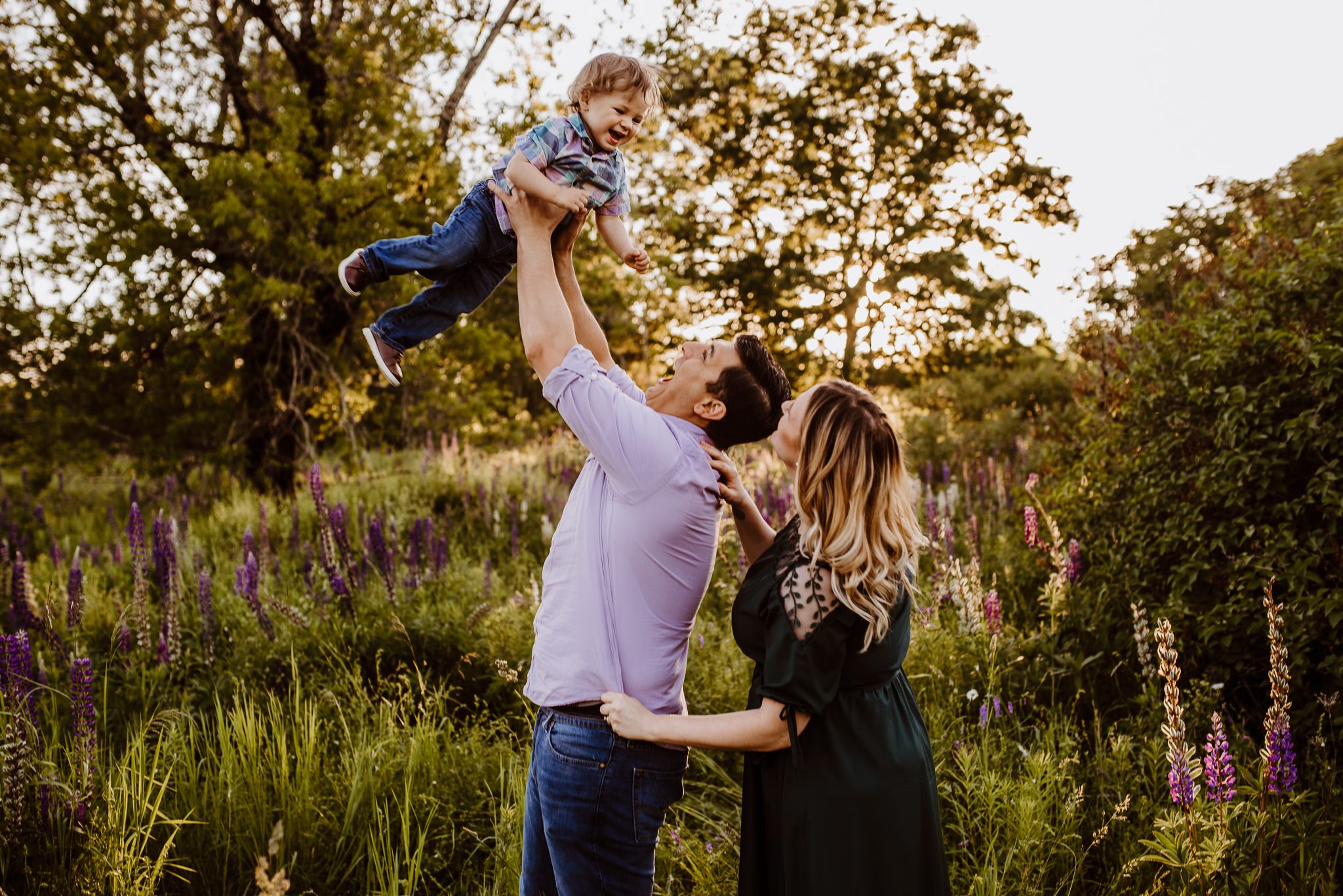 Lupine Photography Maine Family Sunset Dress Purple Boy Sun Flare.jpg