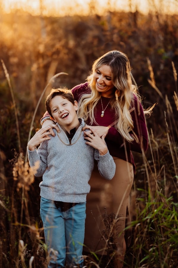 Mother and son laughing together
