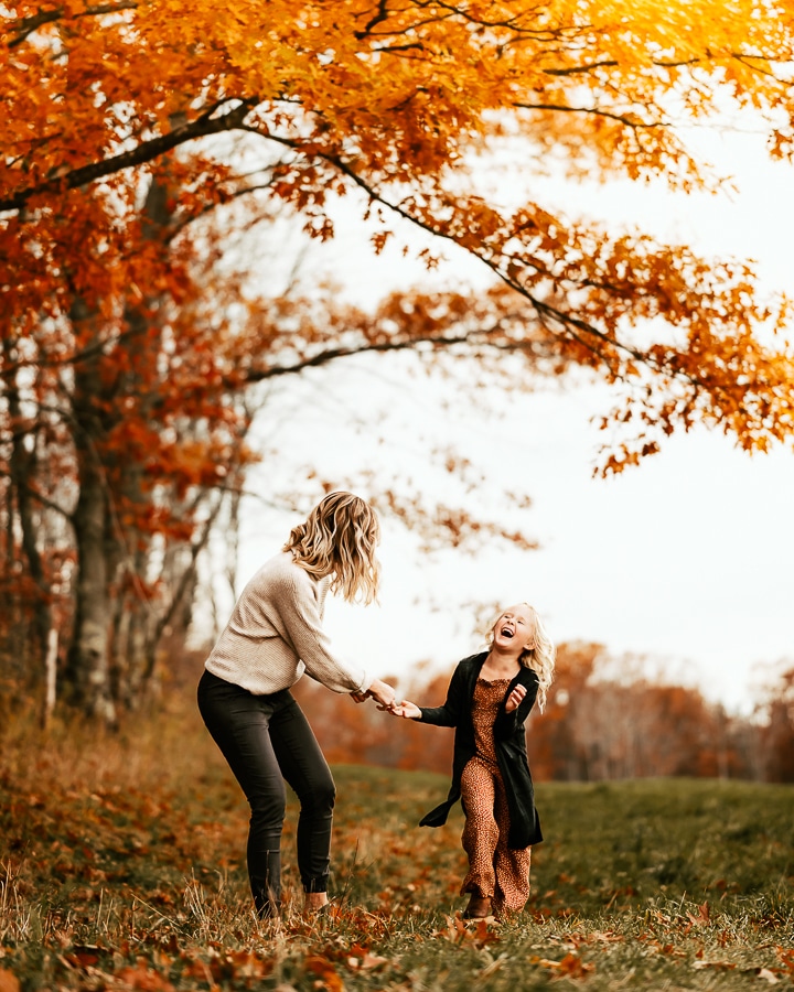 Mother and child fall photos