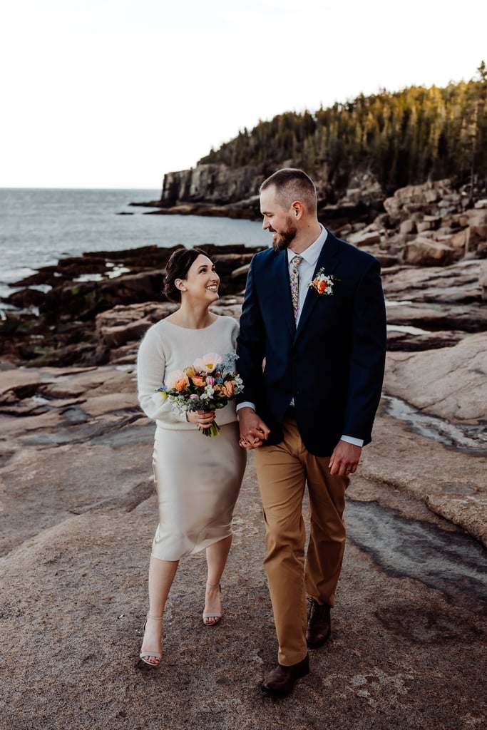 Bride and groom walking together