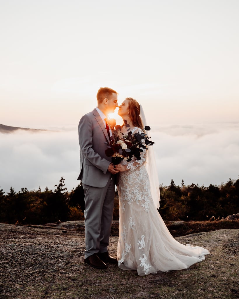 Bride and groom elopement above the clouds of acadia national park