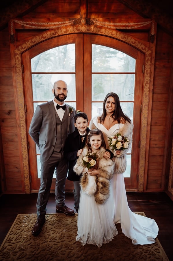 Bride and groom with ring bearer and flower girl