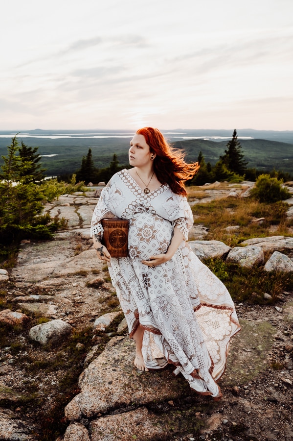 Pregnant woman and baby urn in acadia national park