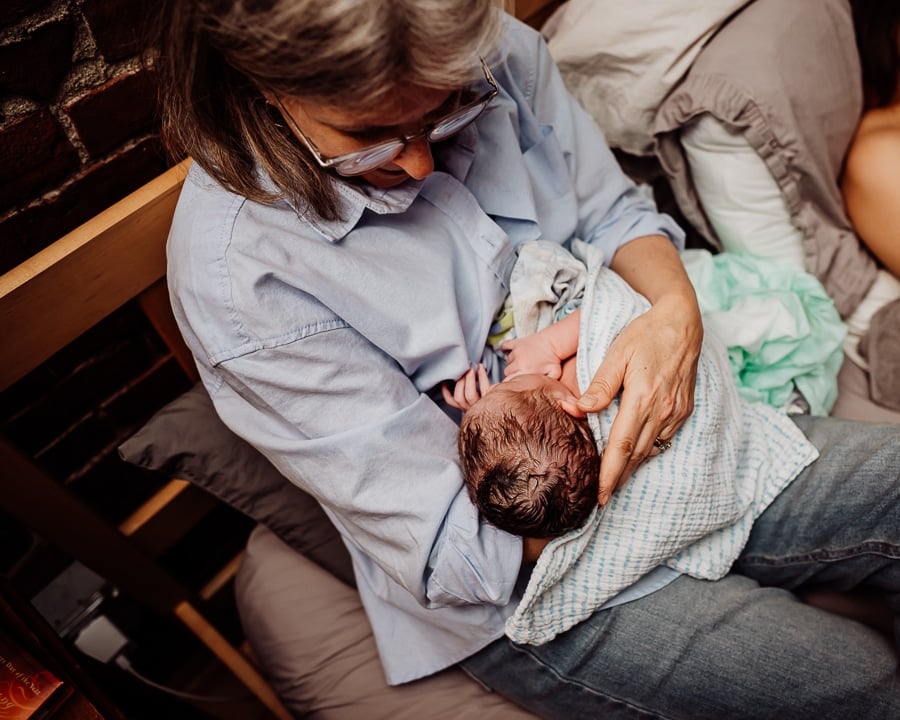 Woman giving birth at Holly No 7 birth Center Bangor Maine