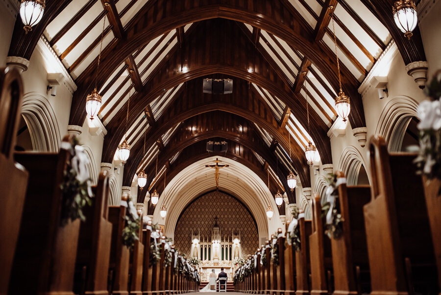 Bride and groom at st marys church augusta