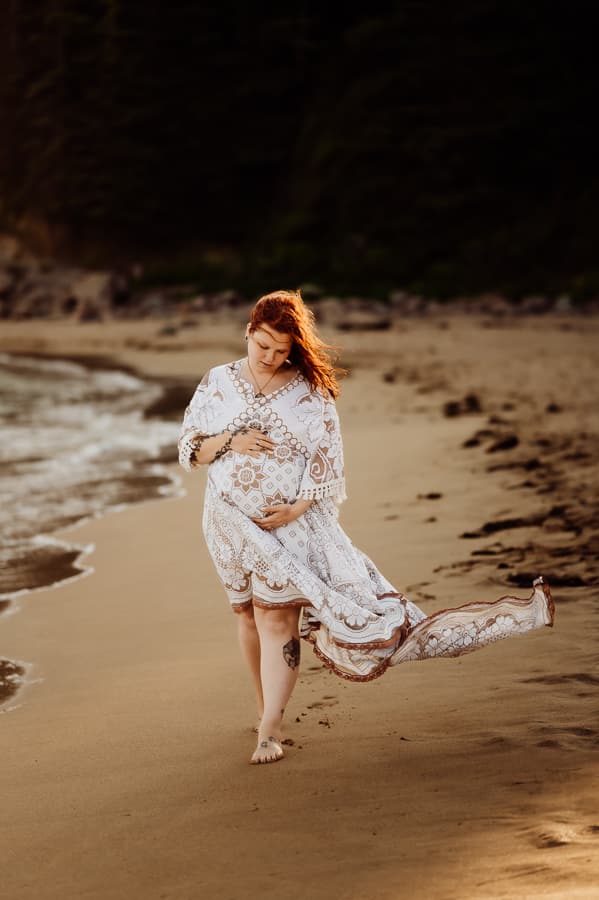 Sand beach maternity photoshoot in bar harbor