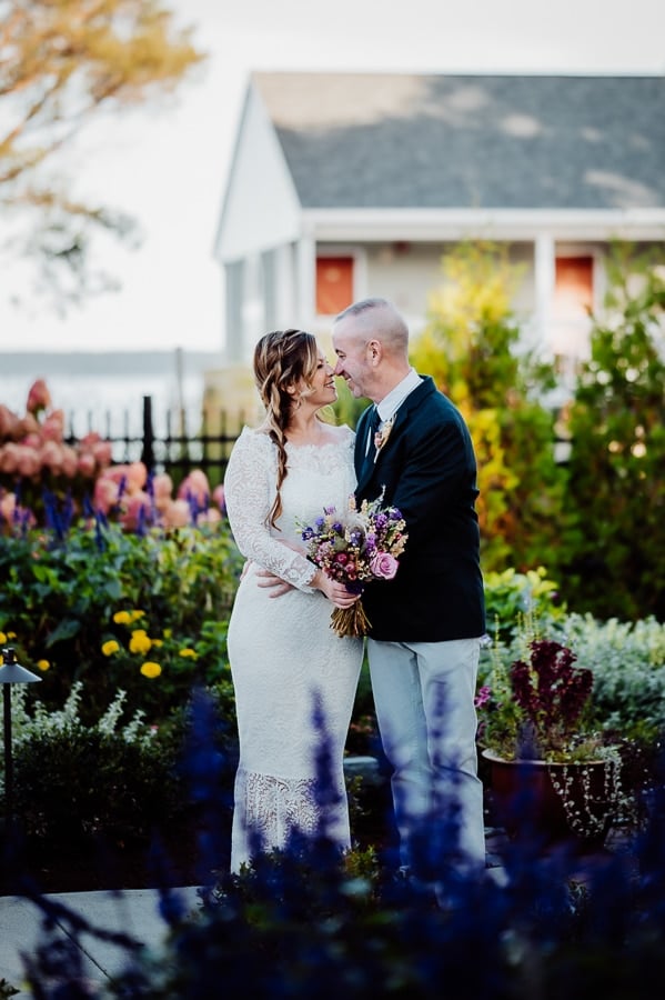Bride and groom in the bar harbor inn garden