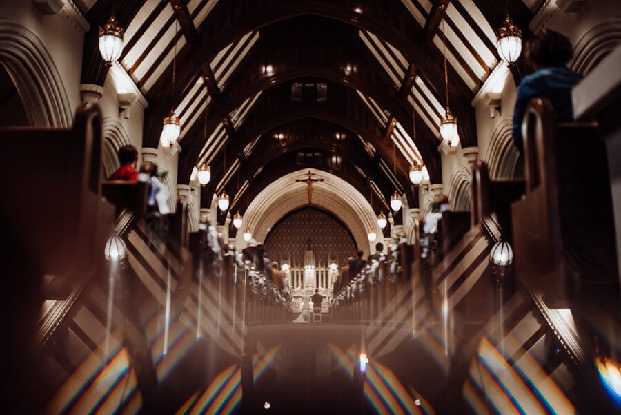 Reflection photography inside church wedding