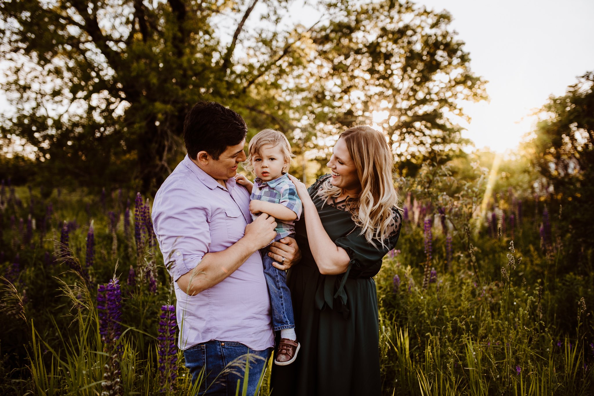 Lupine Photography Maine Family Sunset Dress Purple Boy Sun Flare