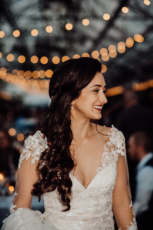 Bride with long brown hair at wedding