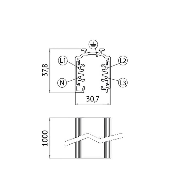 3PH-Aufbauschiene 2m Weiss