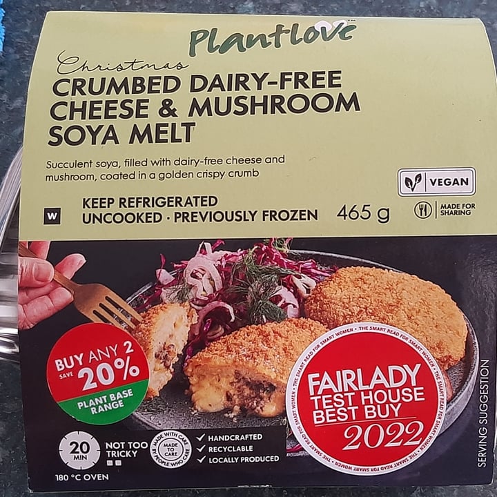Woolworths Food Plantlove crumbed dairy free cheese and mushroom soya